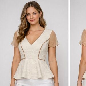 Rebecca Taylor Cream and Tan Women's Top